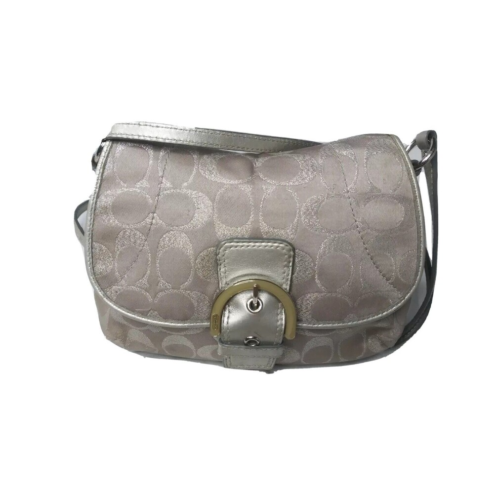 Coach Signature C Taupe & Silver Jacquard Crossbody Small Swing Bag Y2K AS IS